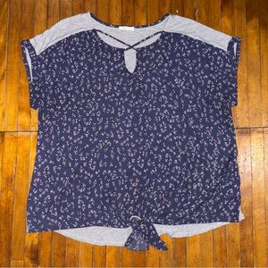 Maurices Boxy Blue and Gray Tie Front Blouse